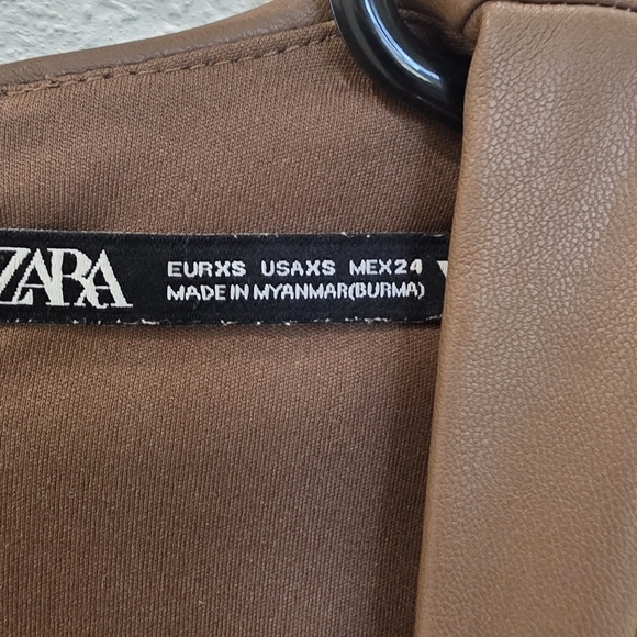 ZARA faux leather short dress Size XS Brown Fall Dress - Picture 3 of 5